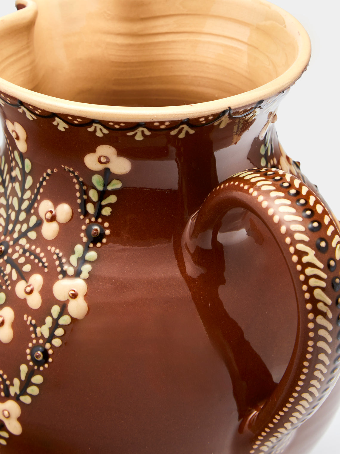 Poterie d’Évires - Birds Hand-Painted Ceramic Large Round Jug - Light brown - ABASK