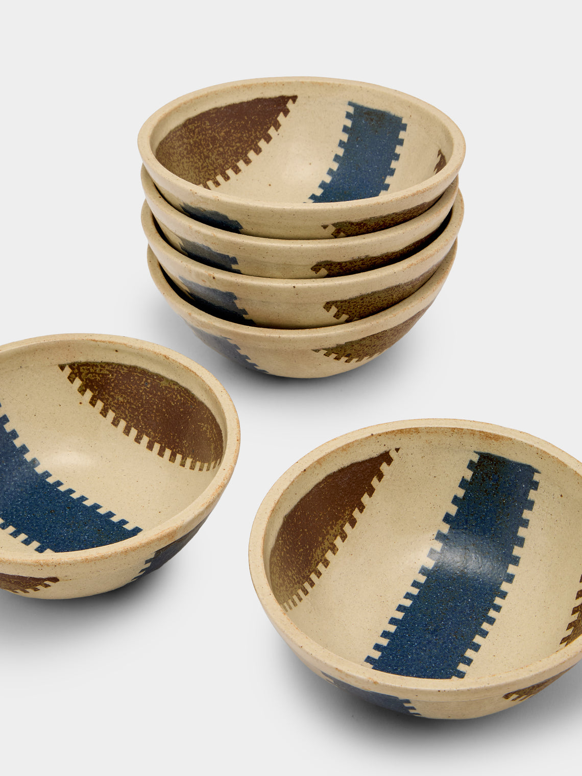 Makidani-gama - No. 1 Nerikomi Ceramic Large Bowls (Set of 6) - Multiple - ABASK