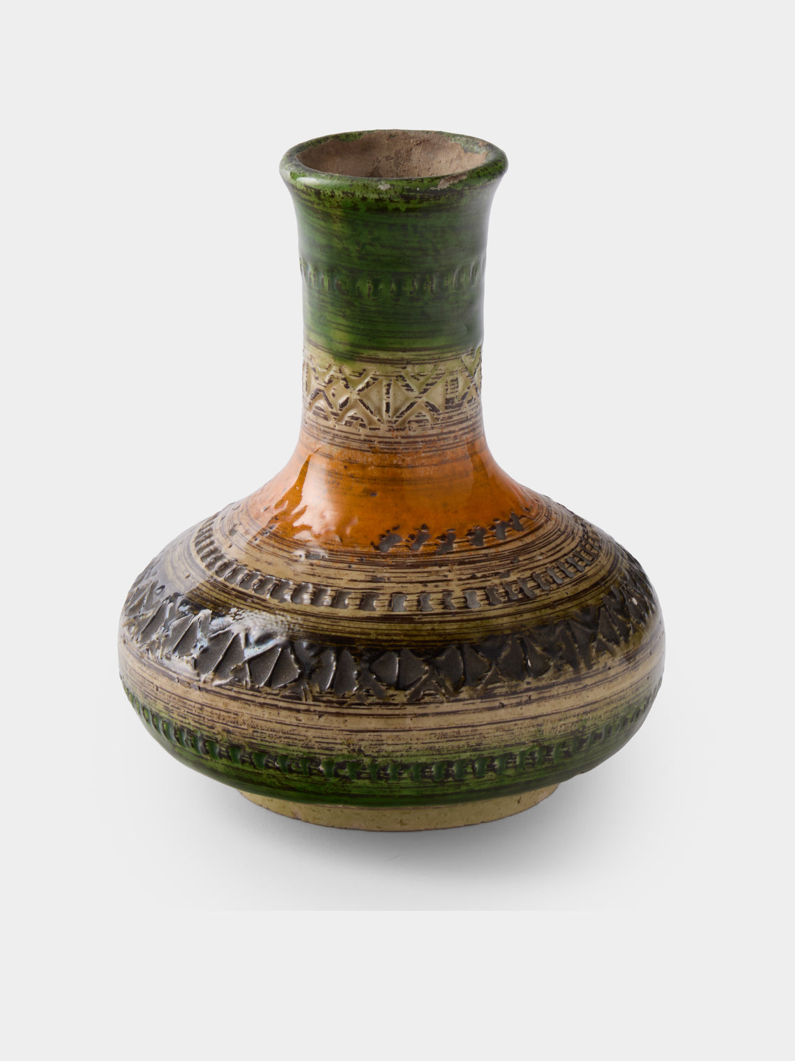 Antique and Vintage - 1960s Bitossi Sahara Ceramic Bud Vase (6in/16cm) - Green - ABASK - 