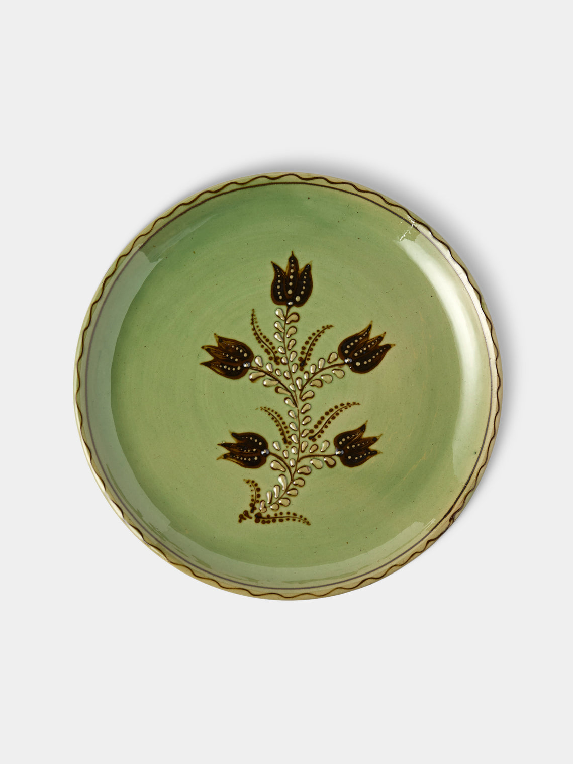 Poterie d’Évires - Flowers Hand-Painted Ceramic Plates – 9.5in/24cm (Set of 6) - Green - ABASK