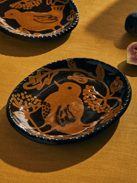 Aono Pottery - Harmony Bird Slipware Oval Dish - Brown - ABASK