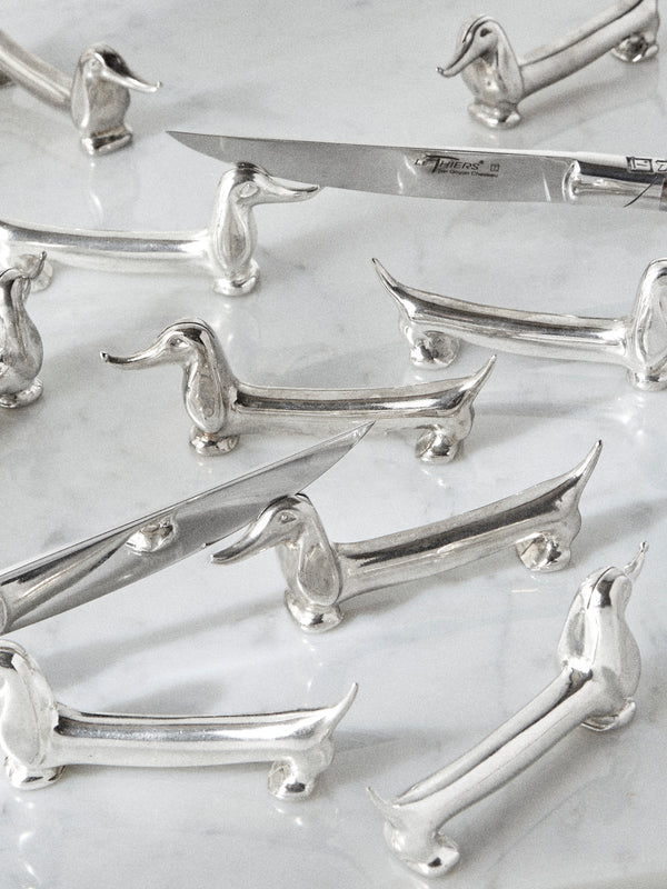 Antique and Vintage - Mid Century Silver Plated Dachshund Knife Rests (Set of 14) - Silver - ABASK