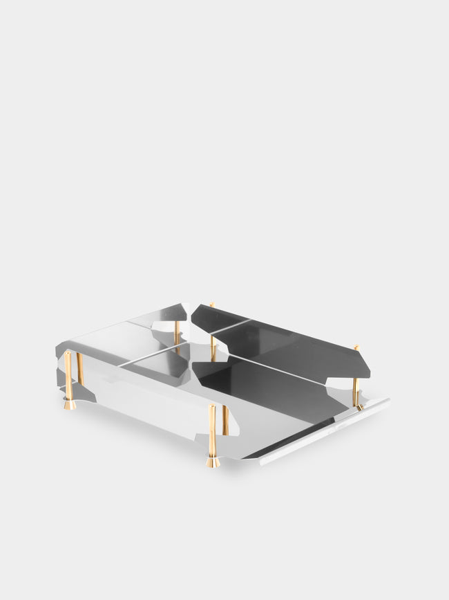 AnObjct - Lyra Stainless Steel and Brass Stackable Paper Tray (14in/36cm) - Silver - ABASK - 