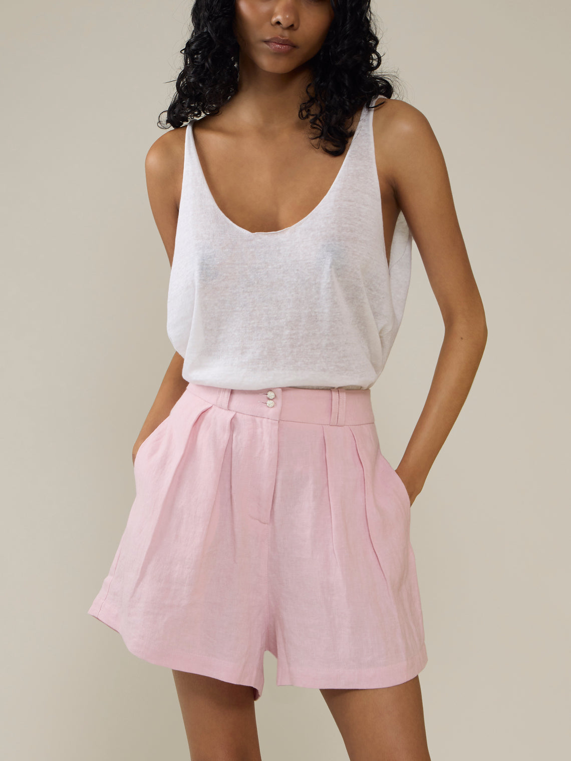 Yali Milano - The Portofino Linen Shorts | Size: S - Pink - ABASK