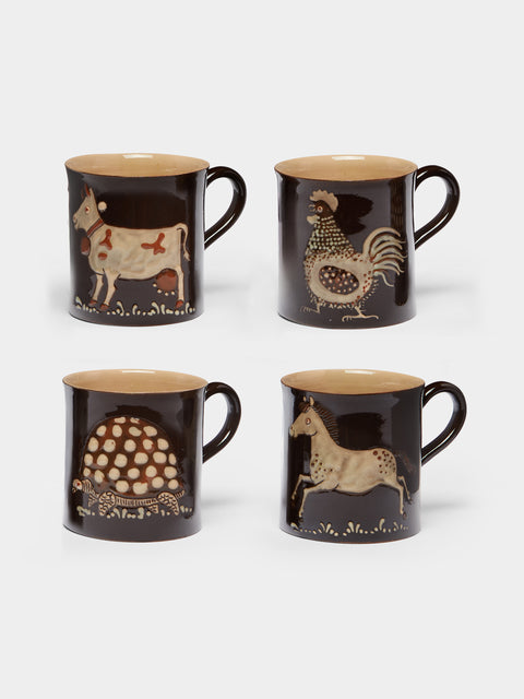 Poterie d’Évires - Animals Hand-Painted Ceramic Mugs (Set of 4) -  - ABASK - 