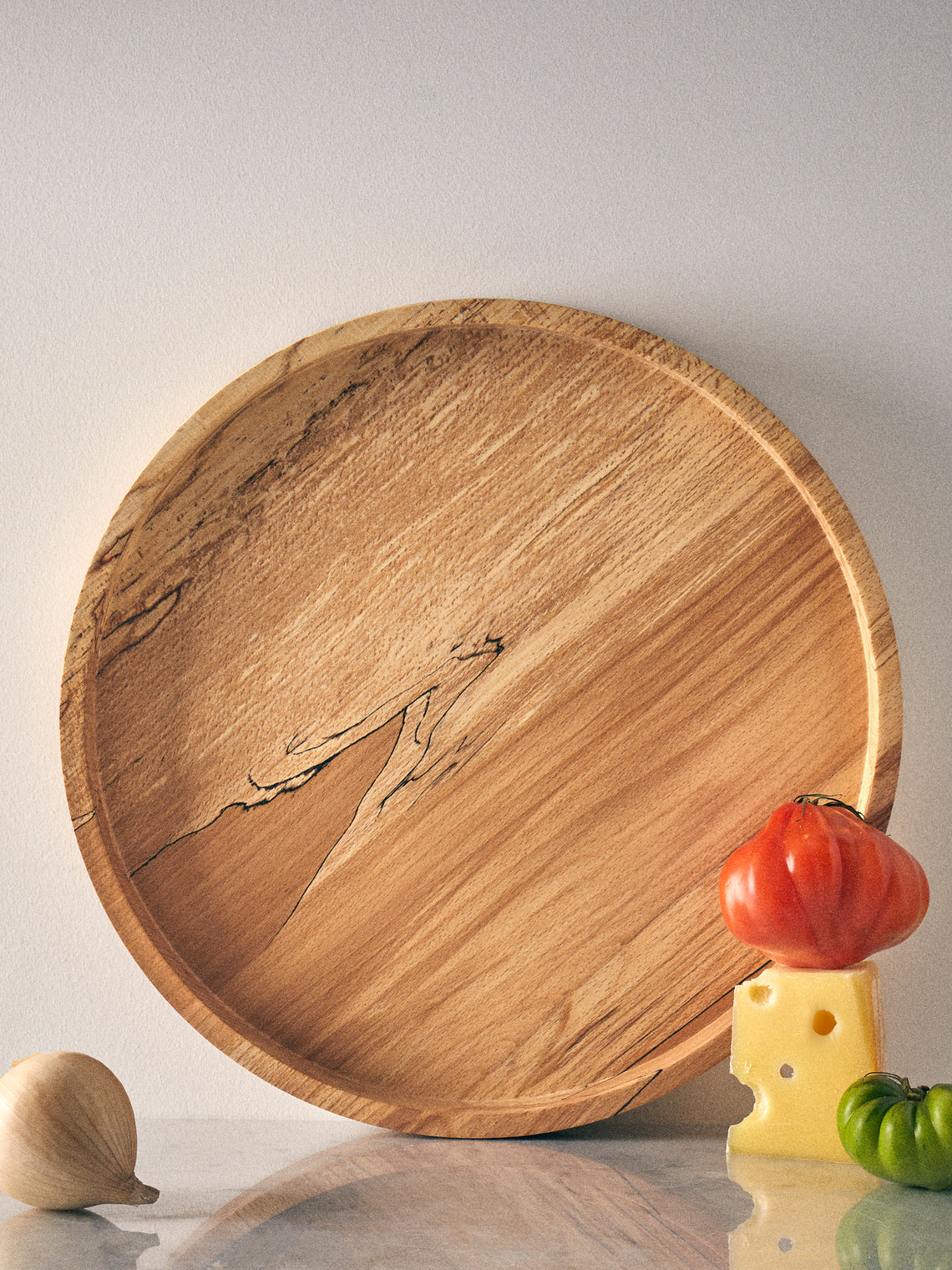 Bird & Branch - Spalted Beech Wood Service Tray (17.5in/44cm) - Natural - ABASK