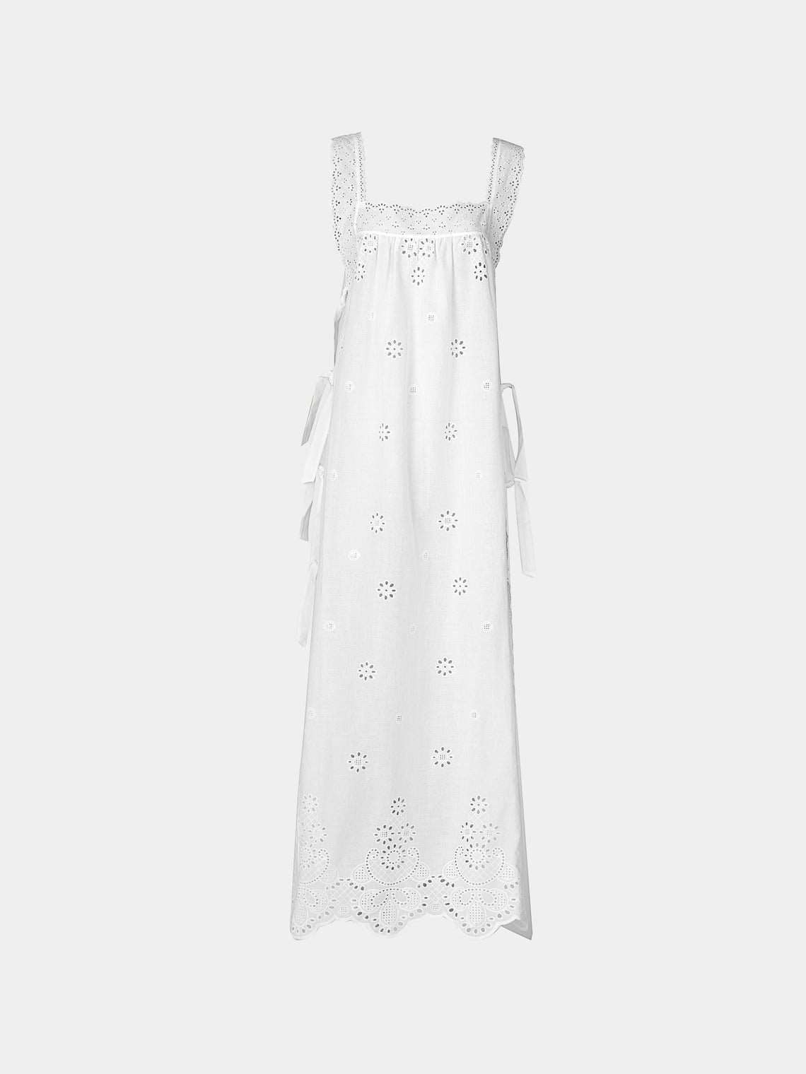Loretta Caponi - Fiocco Embroidered Cotton Long Dress | Size: M -  - ABASK - 