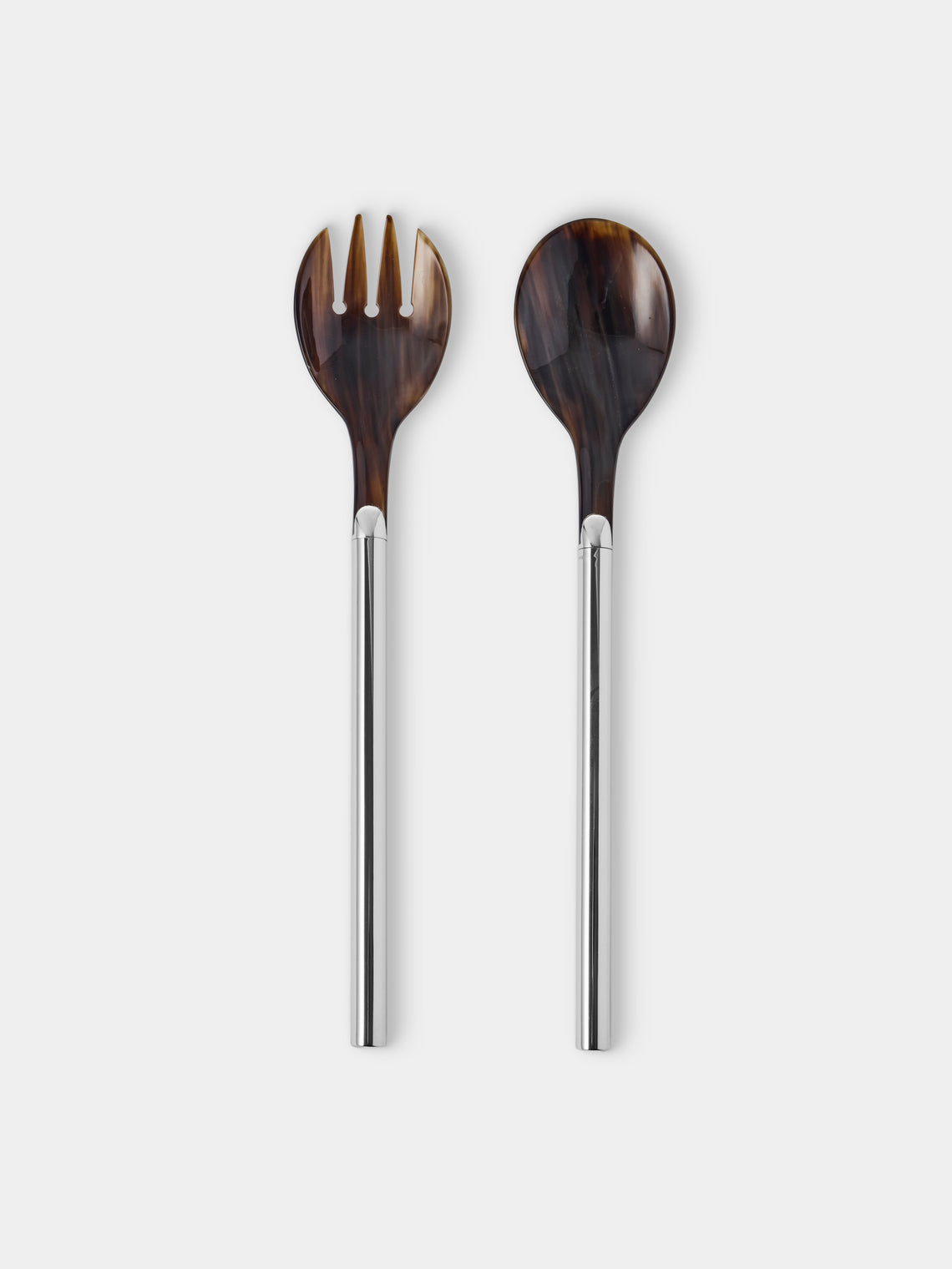 San Lorenzo - 1979 Afra and Tobia Scarpa Sterling Silver and Horn Salad Servers (Set of 2) - Silver - ABASK - 