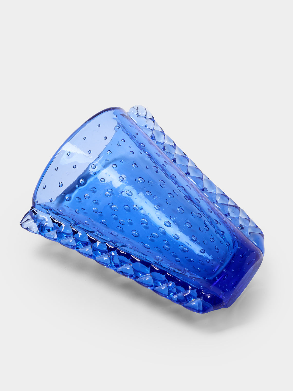 Antique and Vintage - 1950s Ercole Barovier Bullicante Murano Glass Vase (8in/20.5cm) - Blue - ABASK