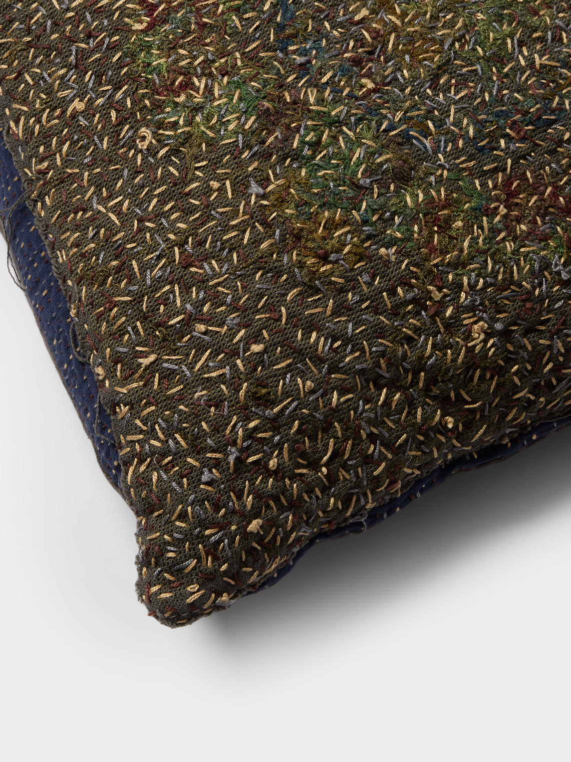By Walid - Vintage Needlepoint Wool and Damask Cushion (21.5in/45cm) - Green - ABASK