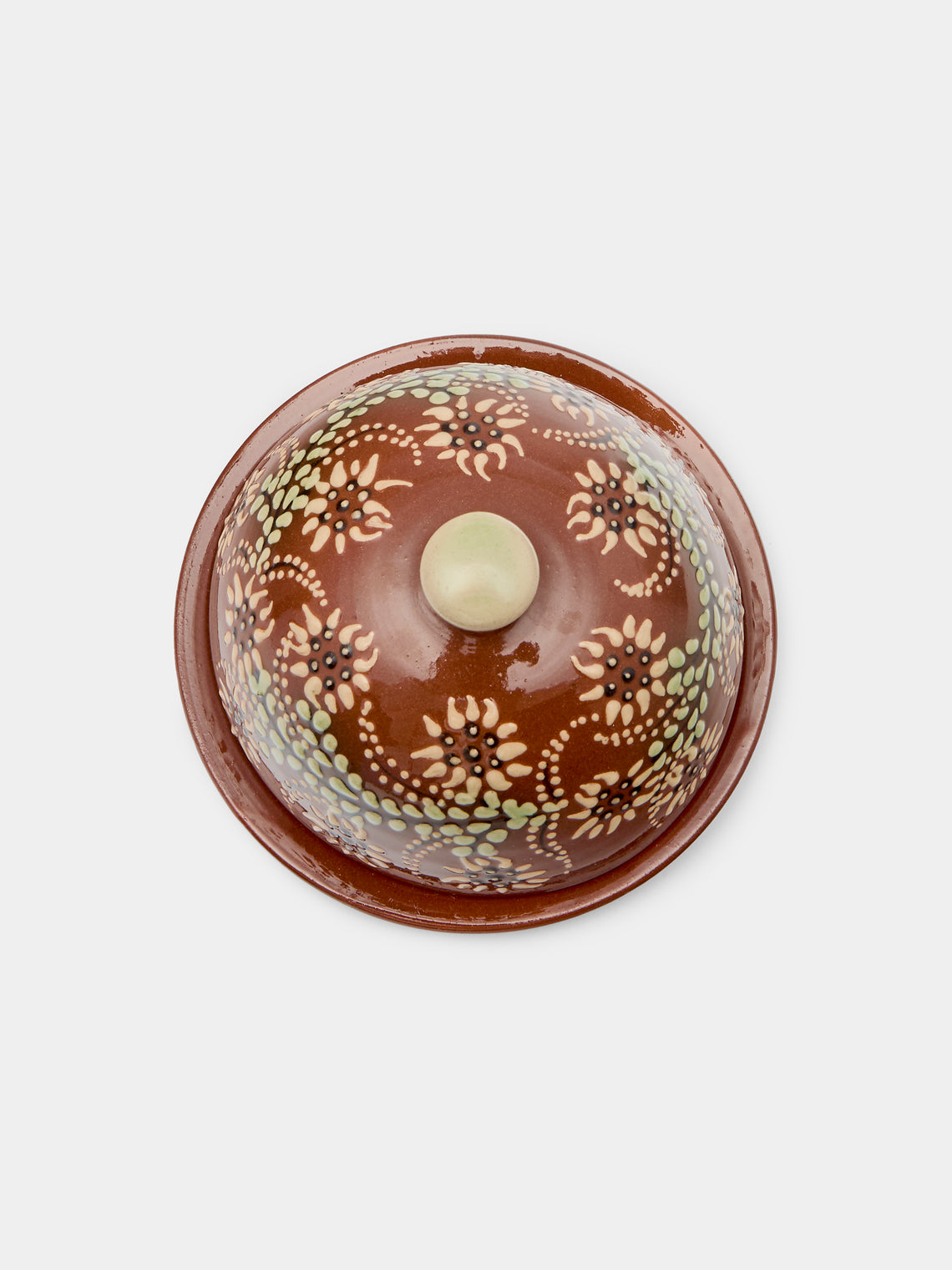 Poterie d’Évires - Flowers Hand-Painted Ceramic Small Butter Dish - Light brown - ABASK