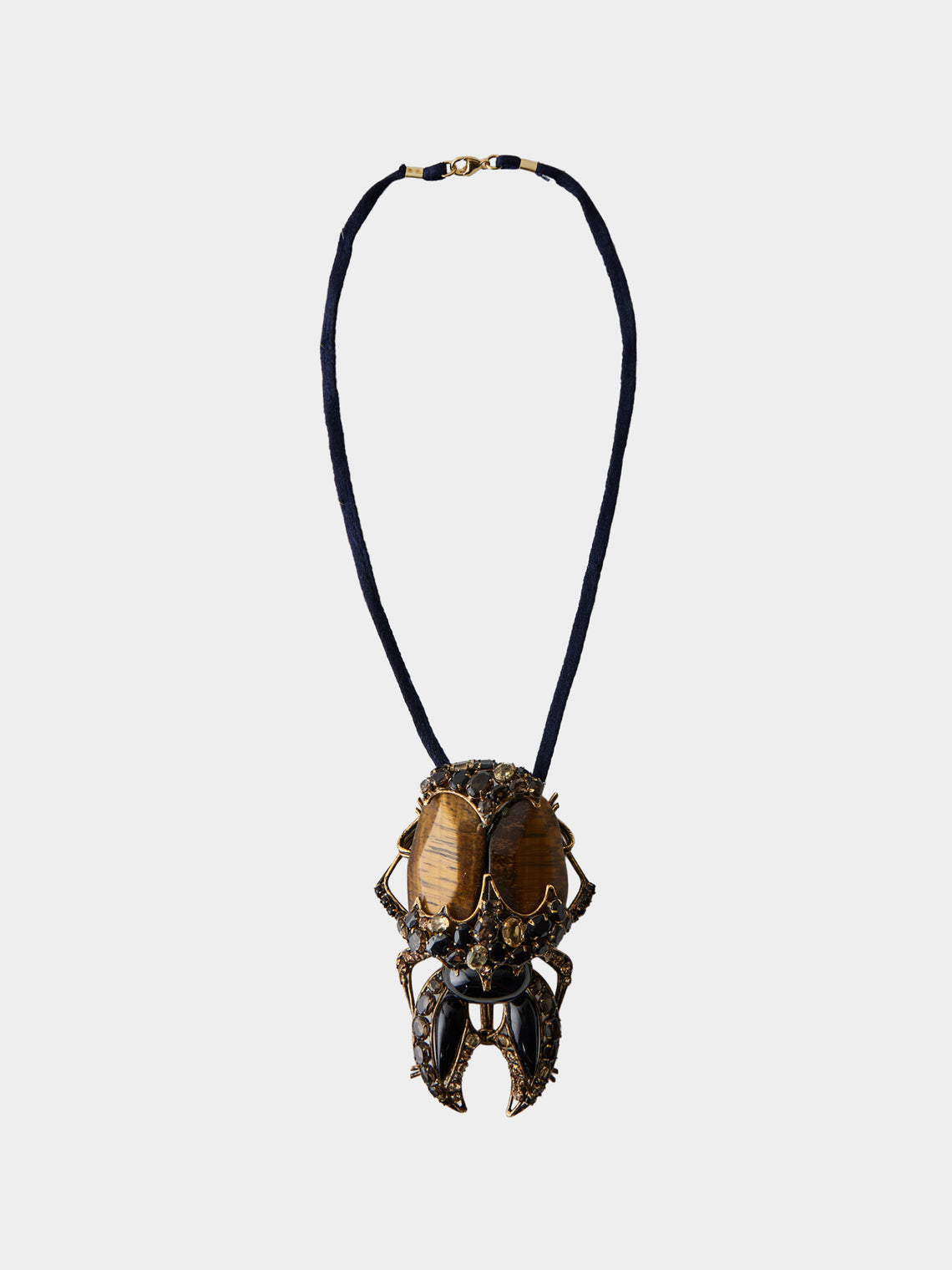 Mahnaz Collection - Vintage Gold-Plated Brass and Tiger's Eye Brooch Pendant - Brown - ABASK - 