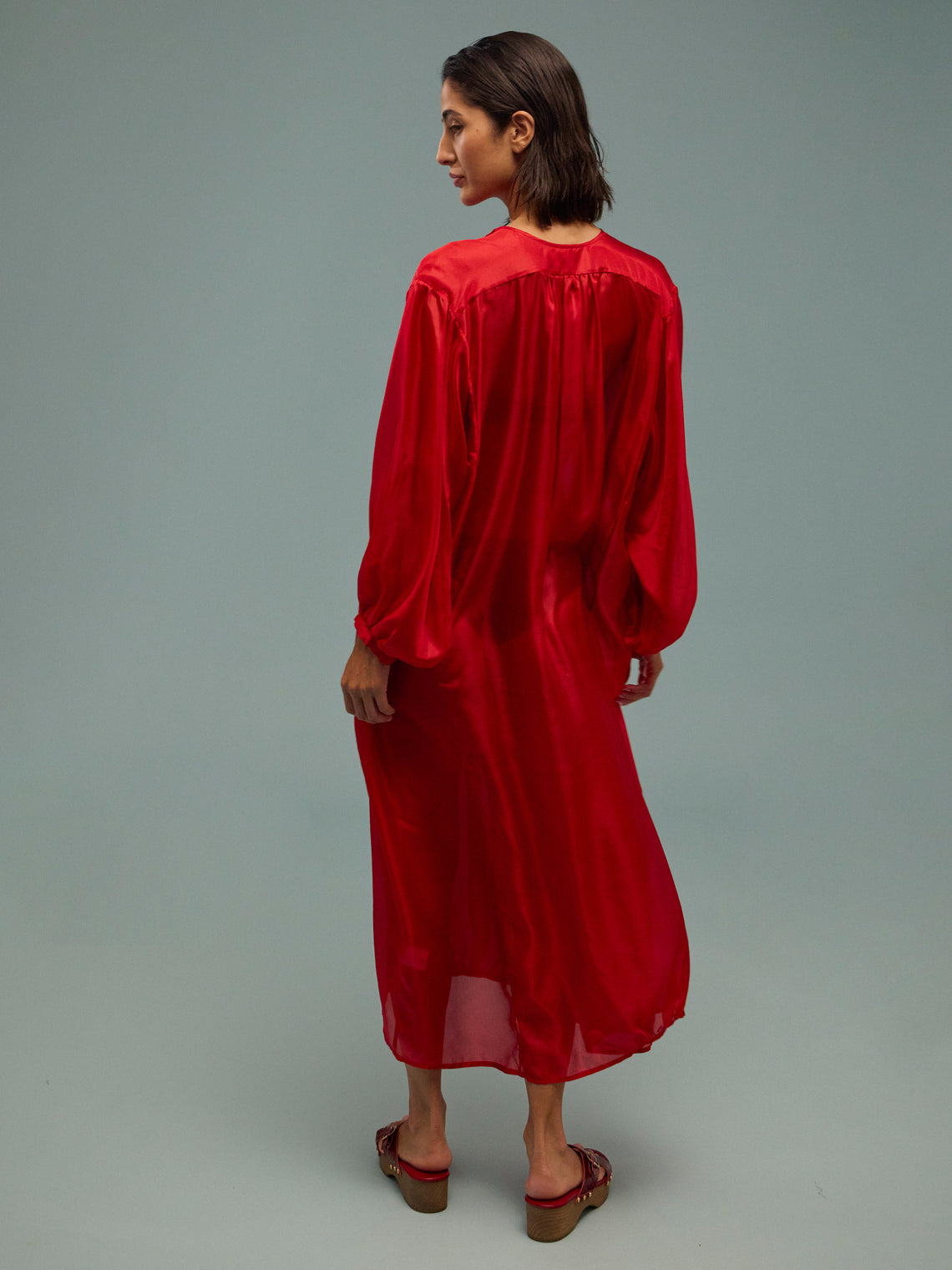 Les Vacances D'Irina - The Hazy Nipple Silk Long Dress | One Size - Red - ABASK