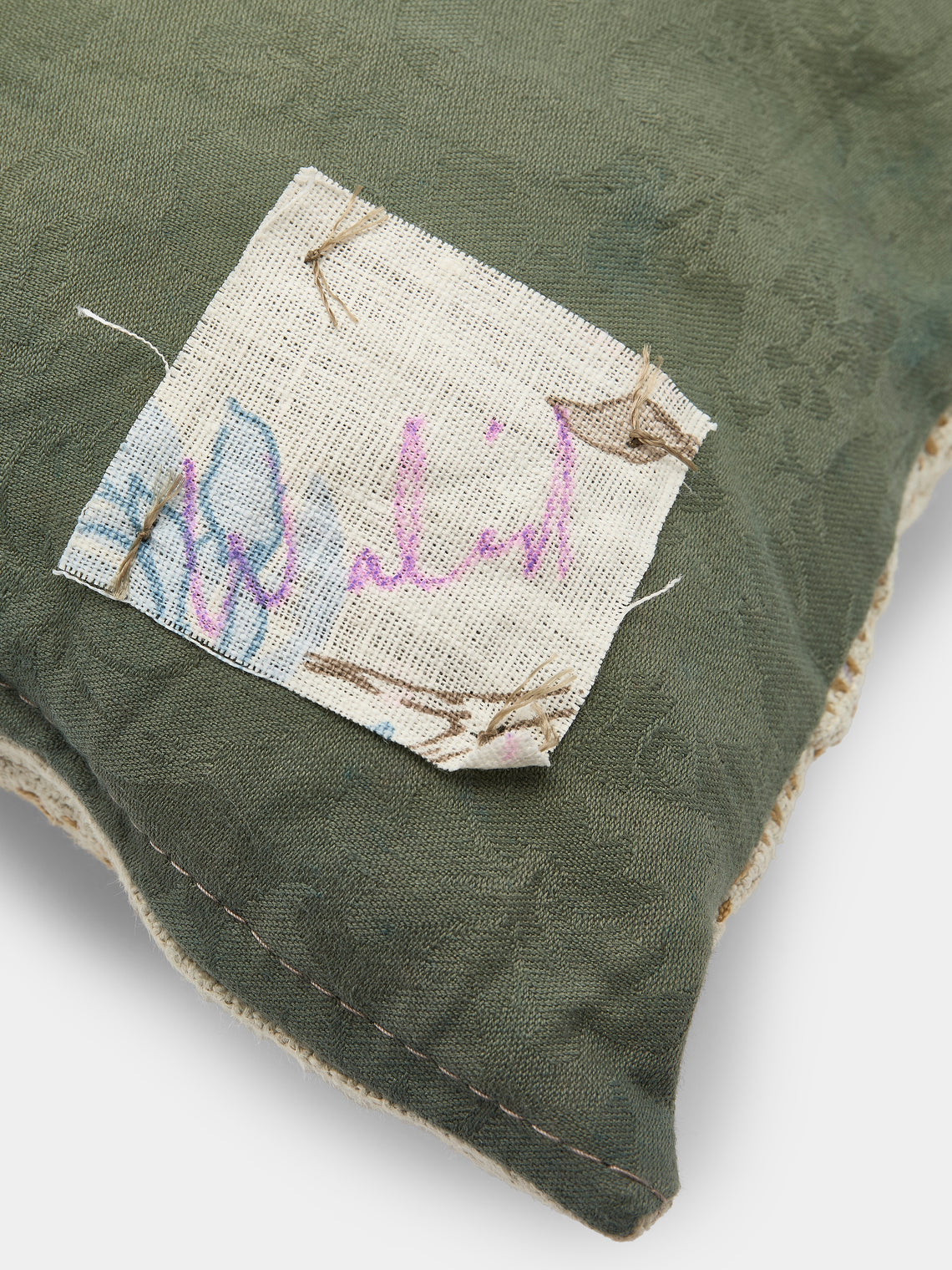 By Walid - 19th-Century French Needlepoint Wool and Damask Cushion - Multiple - ABASK