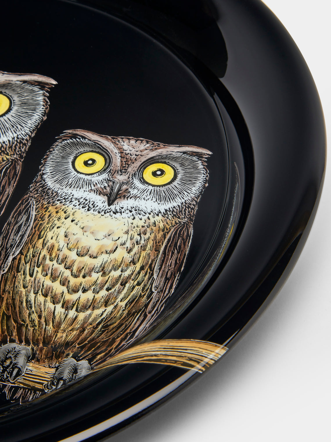Fornasetti - Civette Wood Round Tray - Black - ABASK