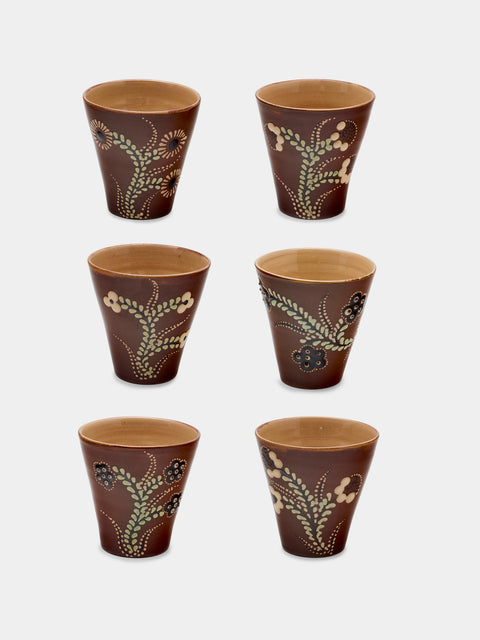 Poterie d’Évires - Flowers Hand-Painted Ceramic Coffee Cups (Set of 6) - Light brown - ABASK - 