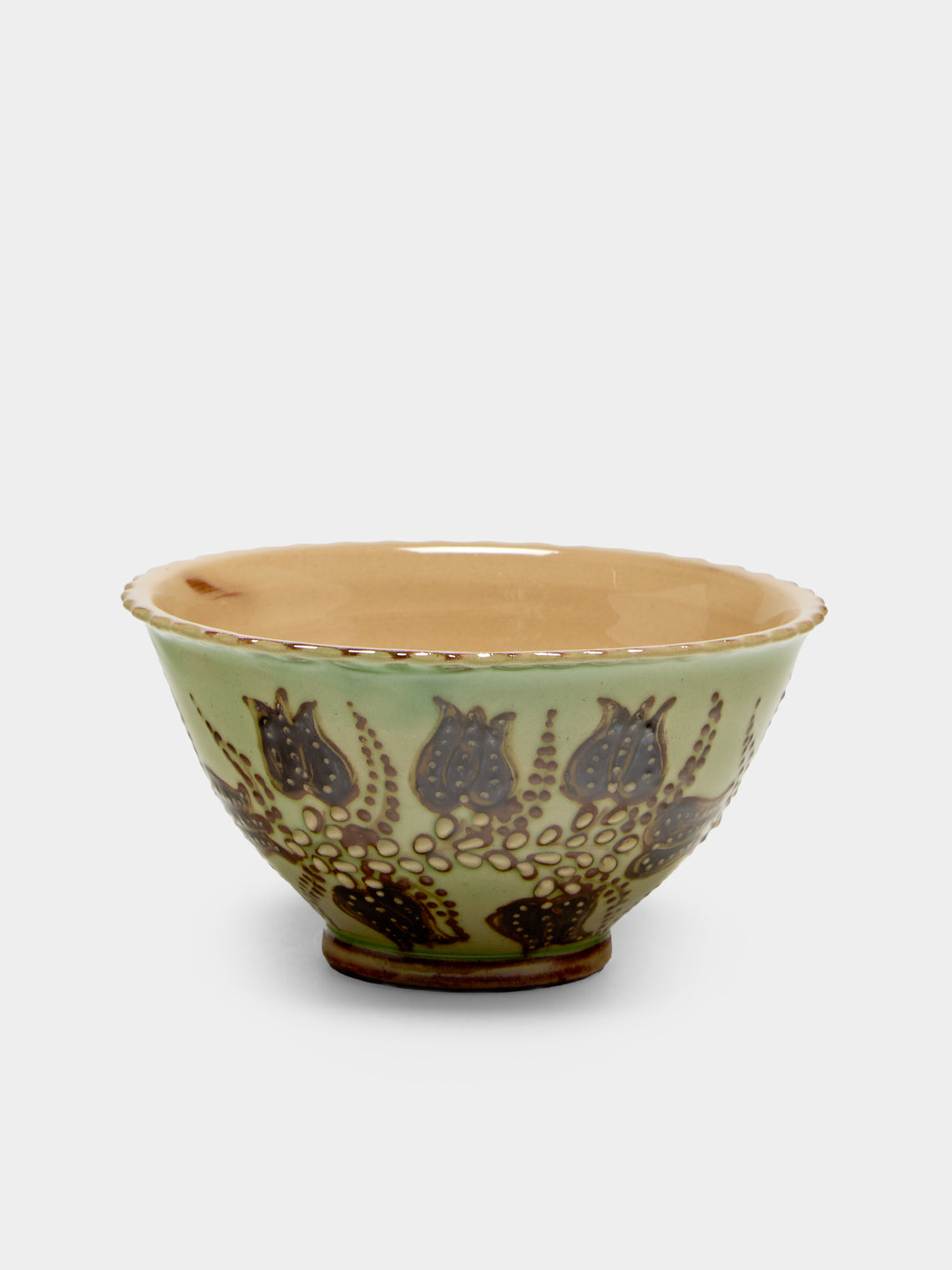 Poterie d’Évires - Flowers Hand-Painted Ceramic Petite Fluted Bowls (Set of 6) - Green - ABASK