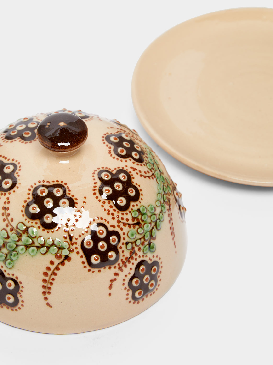 Poterie d’Évires - Flowers Hand-Painted Ceramic Small Butter Dish -  - ABASK