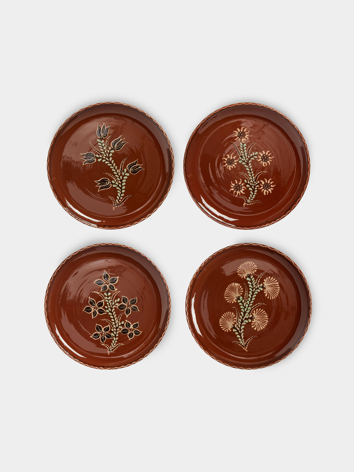 Poterie d’Évires - Flowers Hand-Painted Ceramic Dinner Plates (Set of 4) -  - ABASK - 