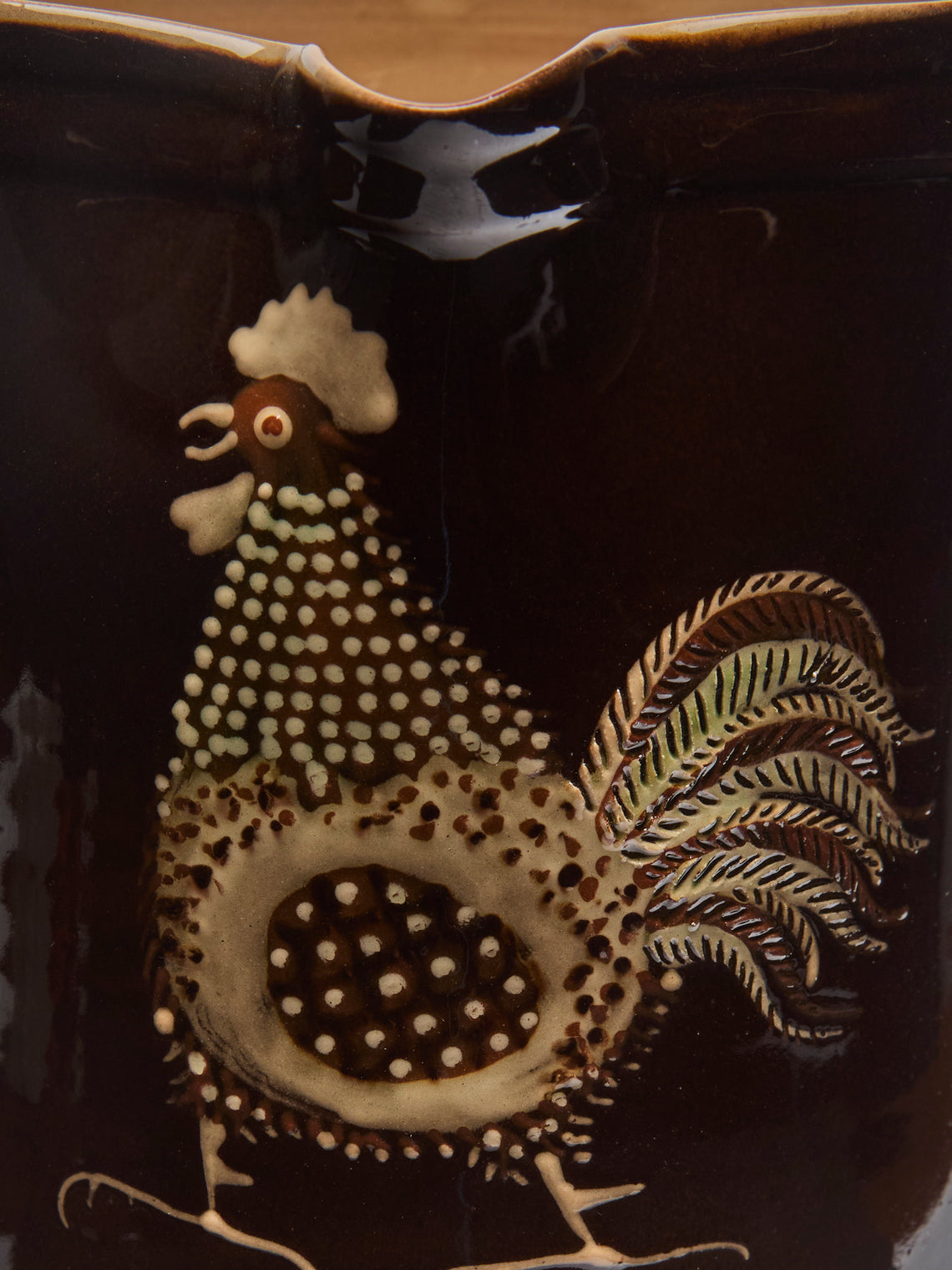 Poterie d’Évires - Chickens Hand-Painted Ceramic Straight-Edge Jug (34oz/1L) - Dark brown - ABASK