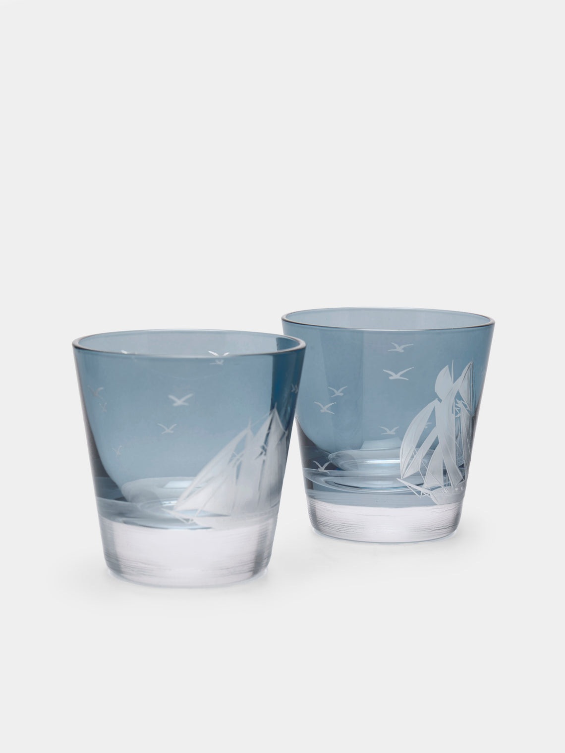 Artel - Golden Age of Yachting Hand-Engraved Crystal Shot Glasses (Set of 6) - Blue - ABASK