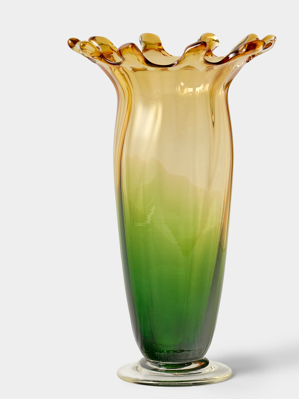 Antique and Vintage - 1950s Glass Vase (14in/36cm) - Yellow - ABASK