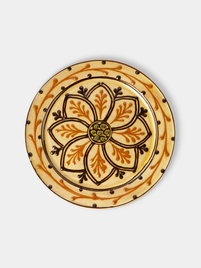 Fitch & McAndrew - Dahlias Slipware Dinner Plate (10.2in/26cm) - Yellow - ABASK - 