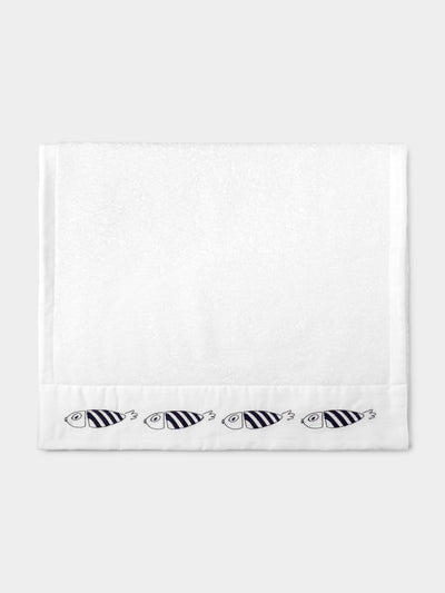 Loretta Caponi - Striped Fish Hand-Embroidered Cotton Hand Towel -  - ABASK - 