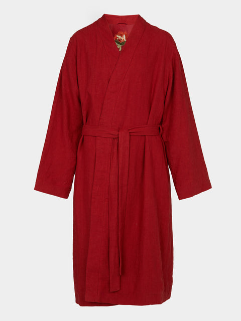 Considered Objects - Dots and Lines Hand-Stitched Silk Robe - Red - ABASK - 