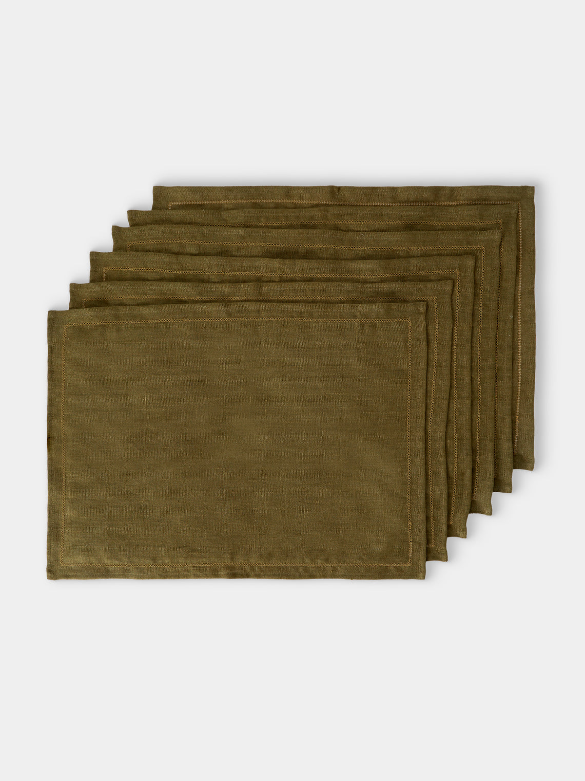 Volga Linen - Hem-Stitch Linen Placemats (Set of 6) - Green - ABASK