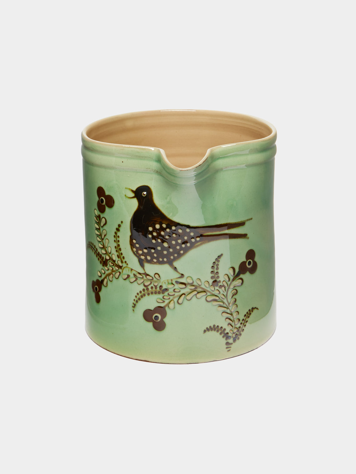 Poterie d’Évires - Birds Hand-Painted Ceramic Straight-Edge Jug -  - ABASK