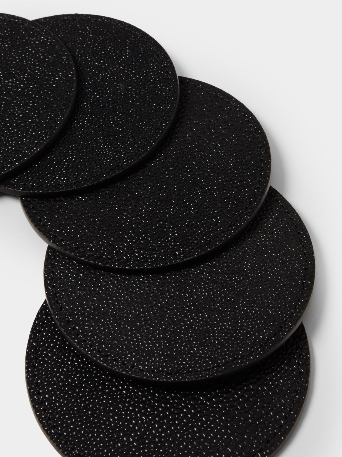 Pinetti - Leather Round Coasters (Set of 6) - Black - ABASK
