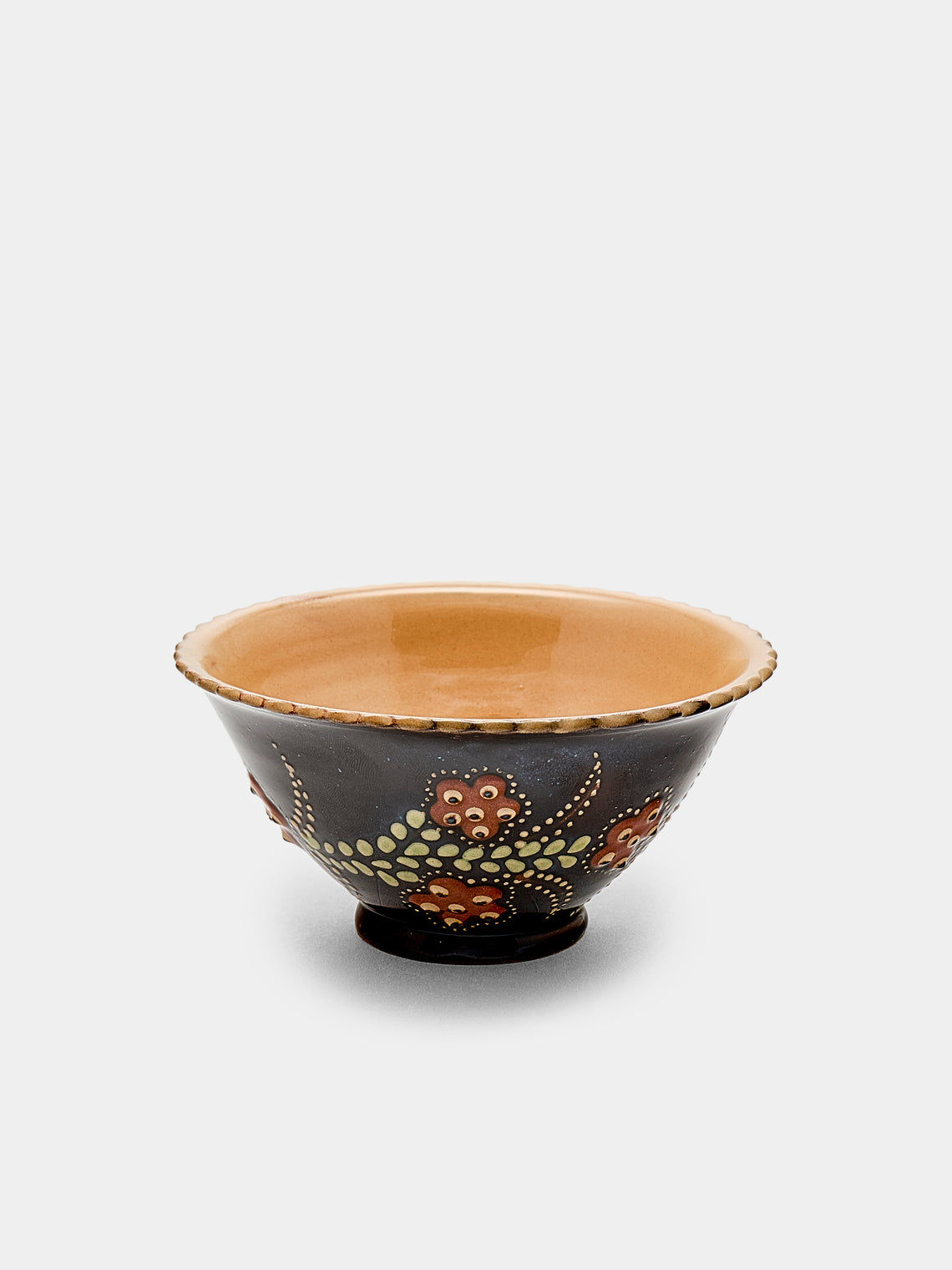 Poterie d’Évires - Flowers Hand-Painted Ceramic Small Fluted Bowls (Set of 8) - Dark brown - ABASK