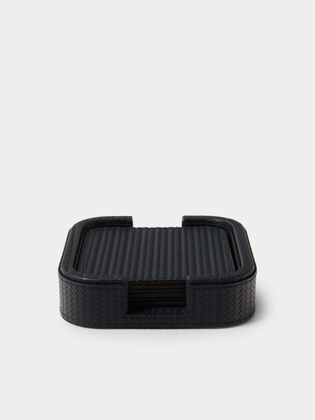 Pinetti - Leather Square Coasters (Set of 6) - Navy - ABASK - 