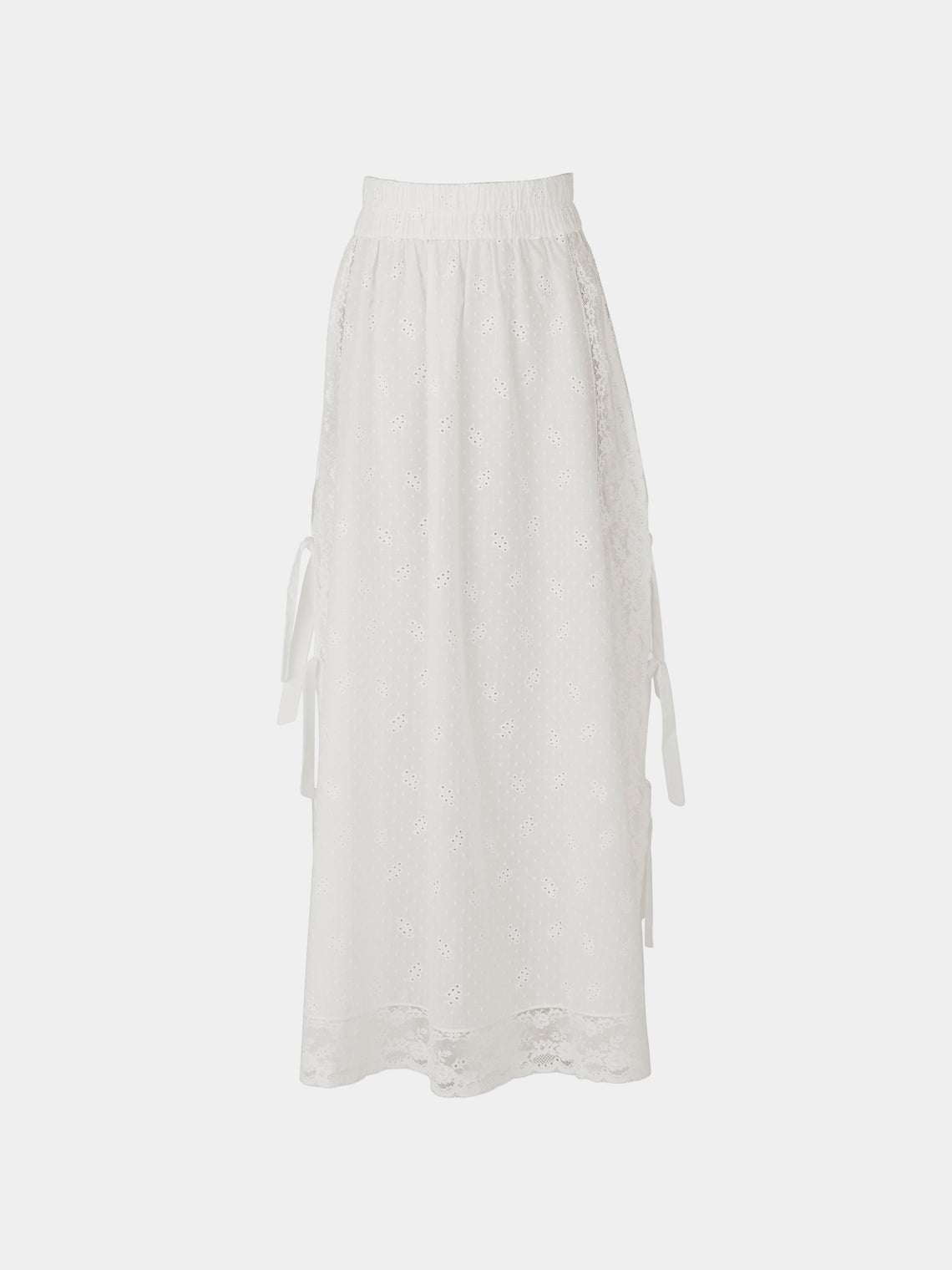 Loretta Caponi - Fiocchini Embroidered Cotton Long Skirt | Size: XS - White - ABASK - 