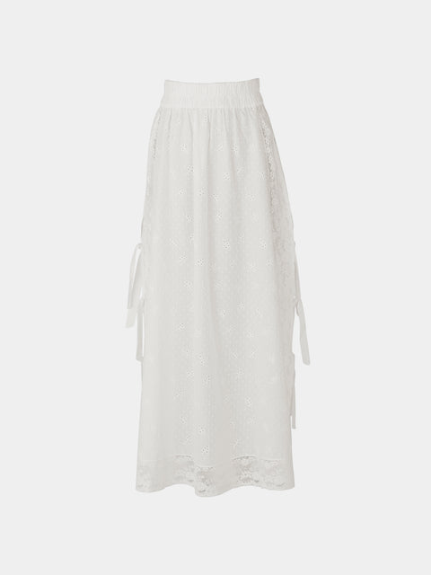 Loretta Caponi - Fiocchini Embroidered Cotton Long Skirt | Size: XS - White - ABASK - 