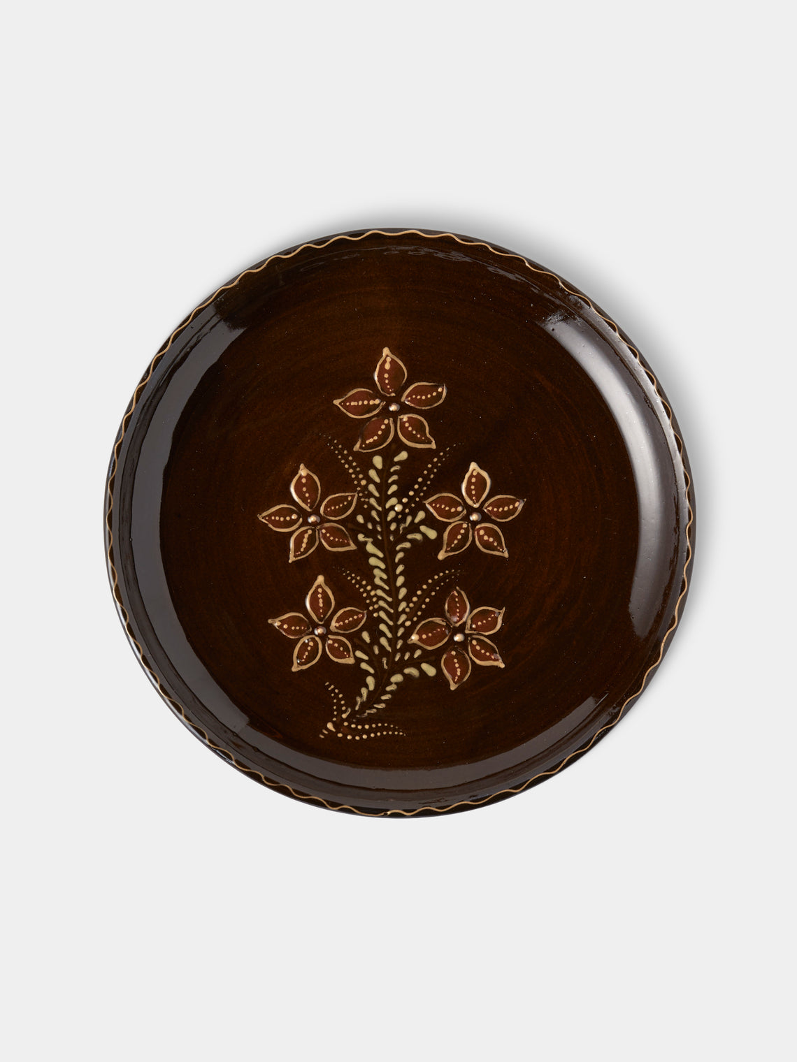 Poterie d’Évires - Flowers Hand-Painted Ceramic Plates – 9.5in/24cm (Set of 8) - Dark brown - ABASK