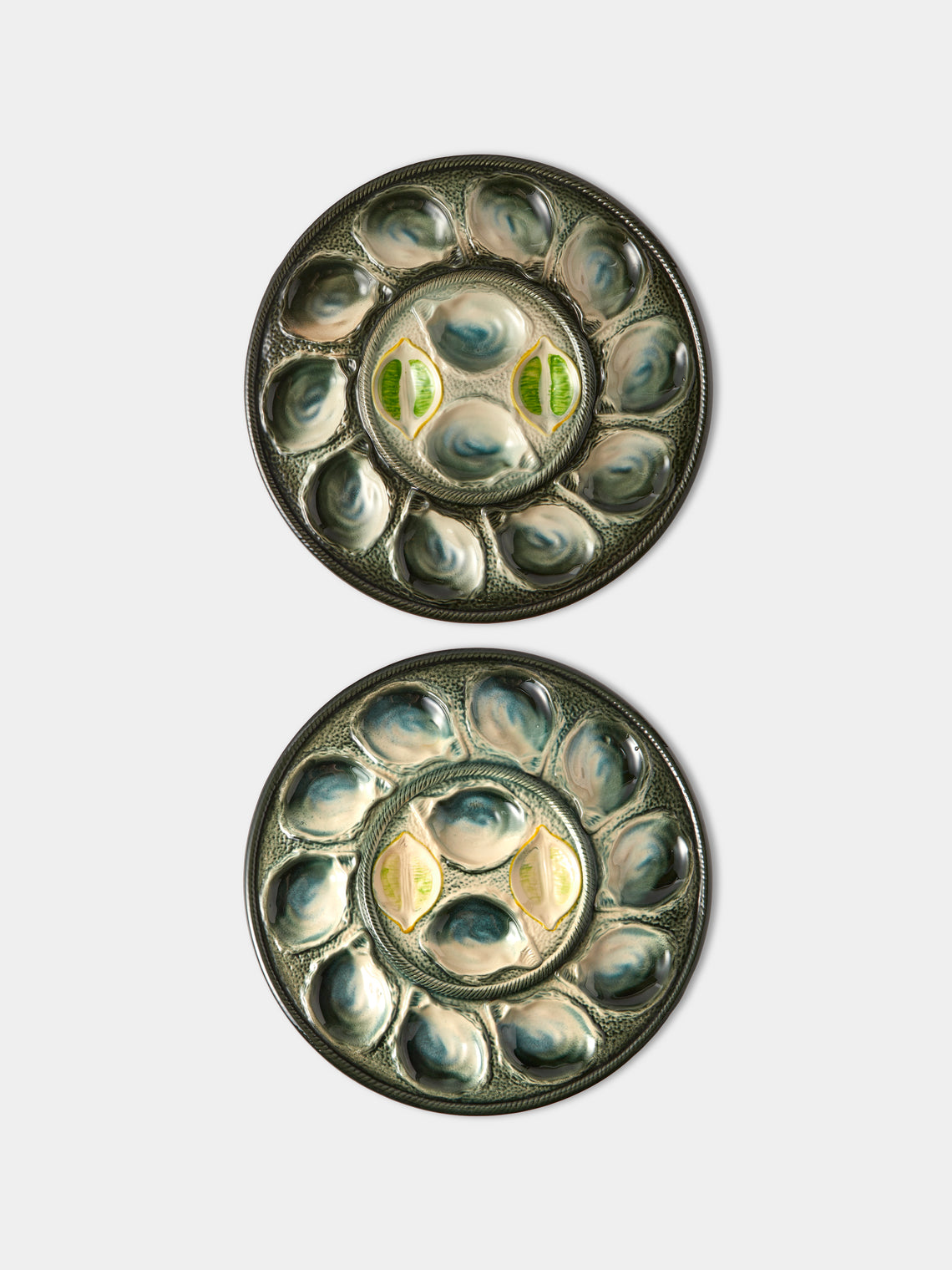 Antique and Vintage - Mid-Century Majolica Ceramic Oyster Plates (Set of 2) - Multiple - ABASK - 