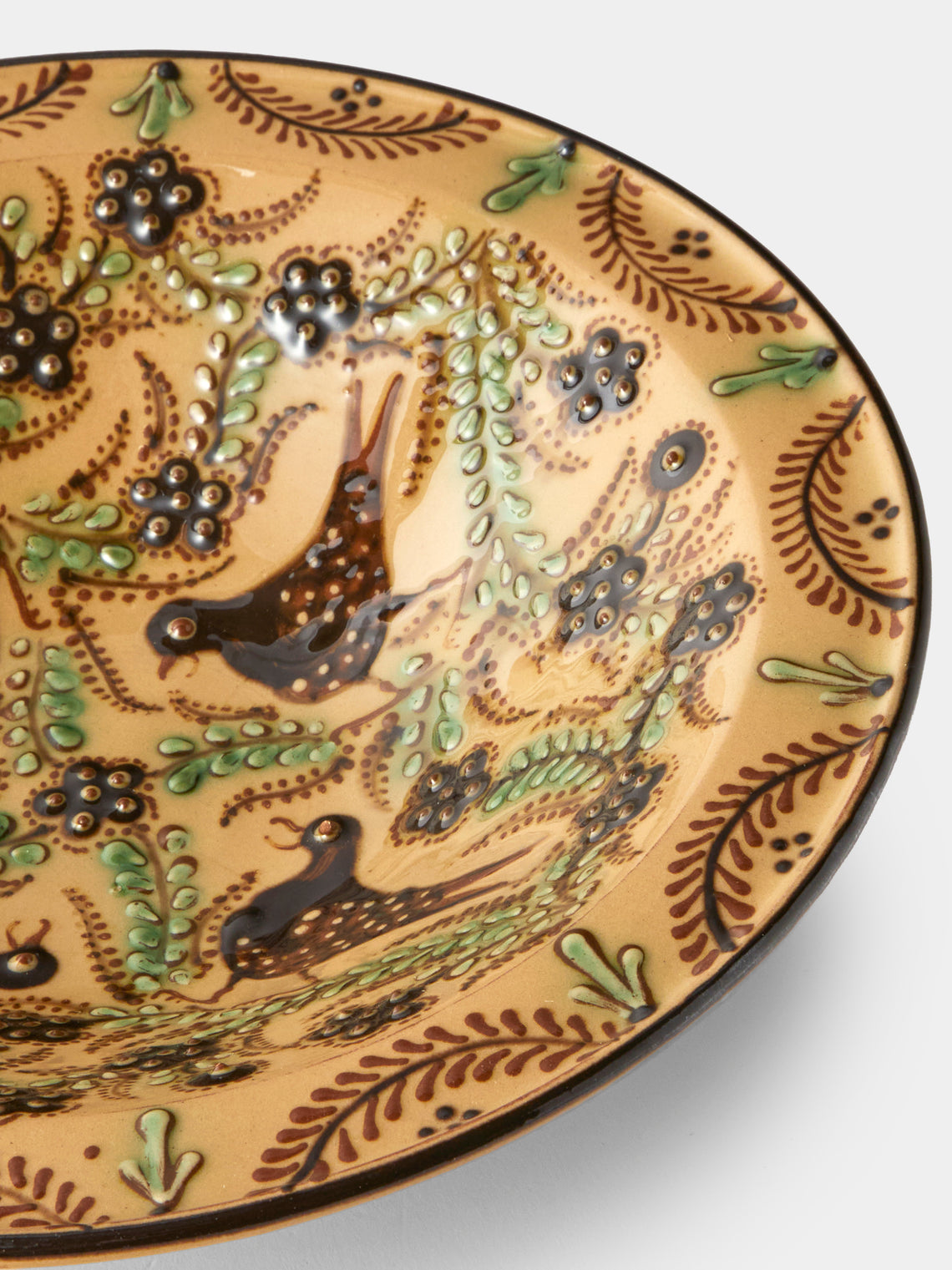 Poterie d’Évires - Birds and Flowers Hand-Painted Ceramic Small Serving Bowl - Cream - ABASK