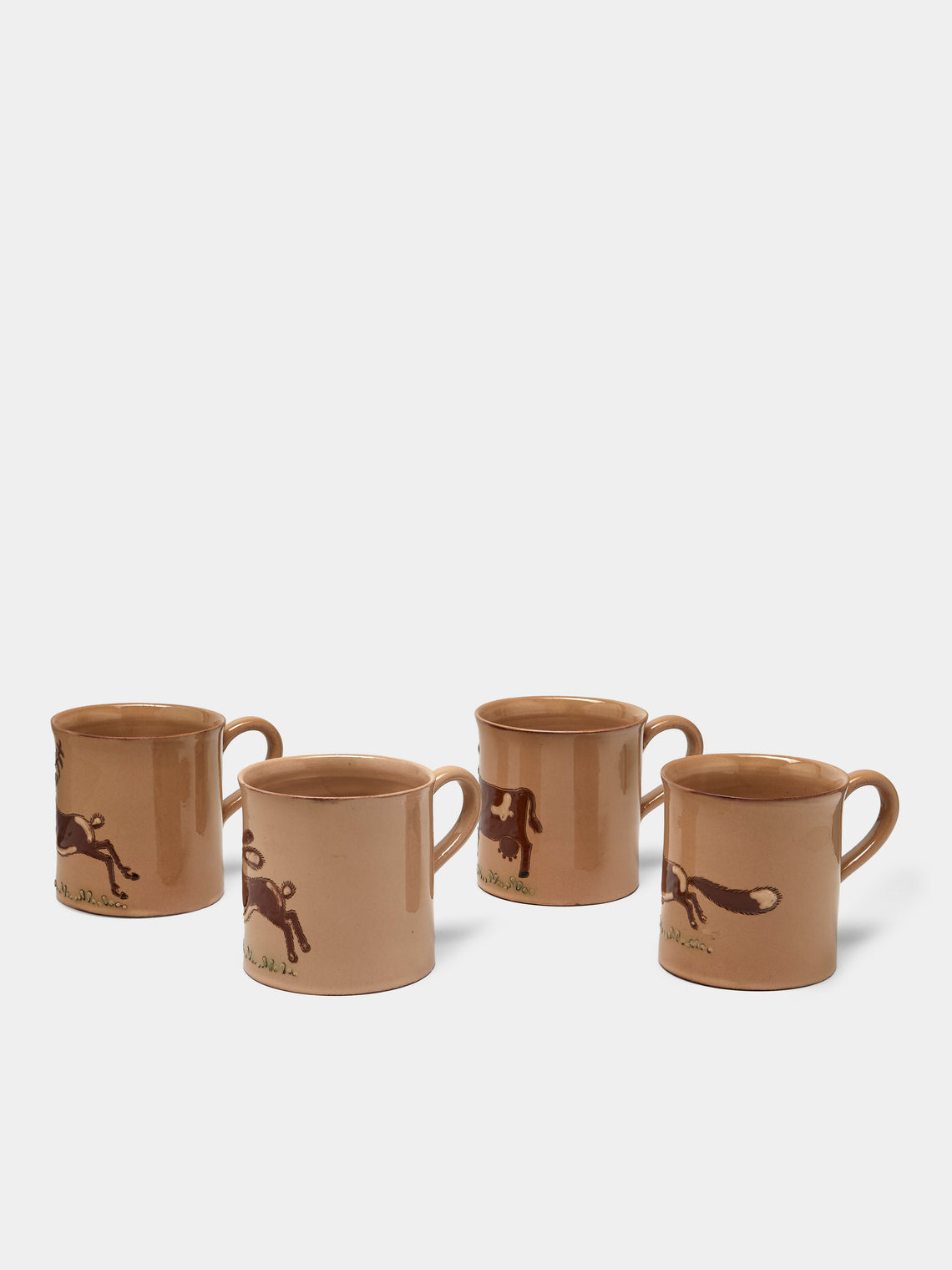 Poterie d’Évires - Animals Hand-Painted Ceramic Mugs (Set of 4) - Cream - ABASK