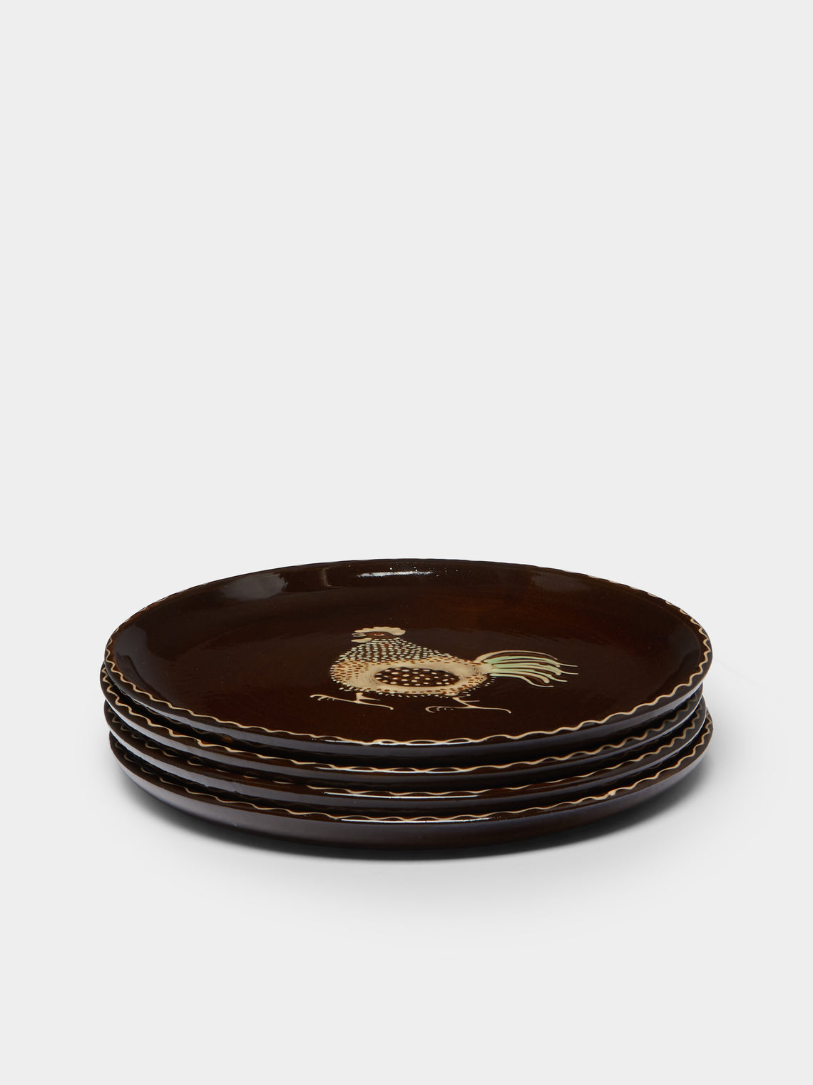 Poterie d’Évires - Chickens Hand-Painted Ceramic Dinner Plates (Set of 4) -  - ABASK