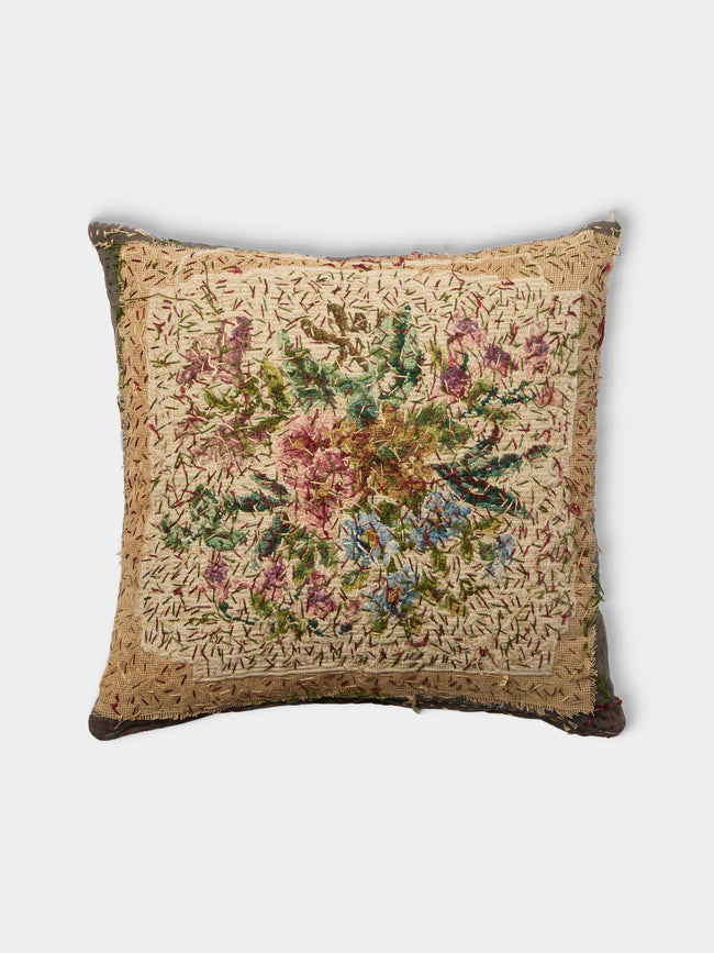 By Walid - 19th-Century Needlepoint Wool, Linen and Cotton Cushion (19.5in/50cm) - Multiple - ABASK - 