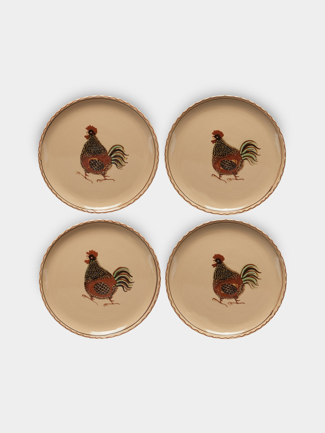 Poterie d’Évires - Chickens Hand-Painted Ceramic Dinner Plates (Set of 4) -  - ABASK - 