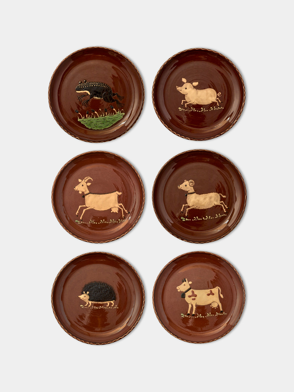Poterie d’Évires - Animals Hand-Painted Ceramic Side Plates (Set of 6) - Light brown - ABASK - 
