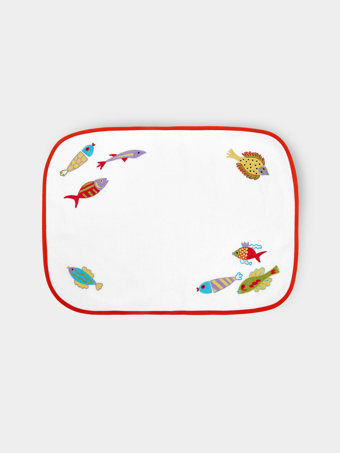 Loretta Caponi - Mendini Fish Hand-Embroidered Linen Placemats (Set of 2) -  - ABASK - 