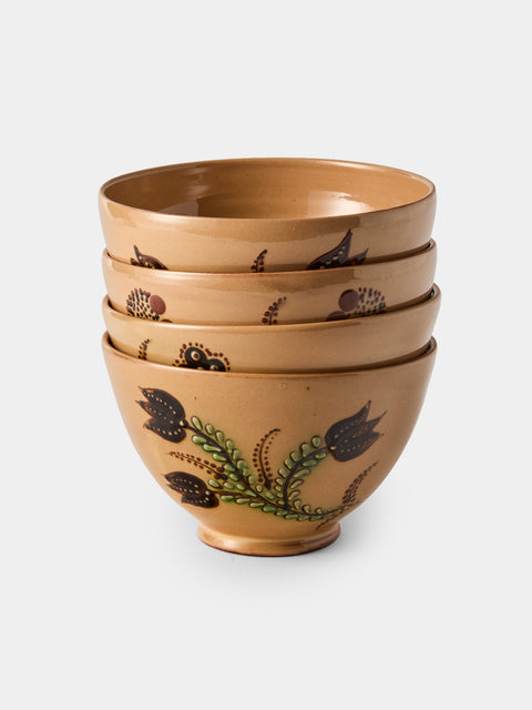 Poterie d’Évires - Flowers Hand-Painted Ceramic Grand Bowls (Set of 4) - Cream - ABASK - 