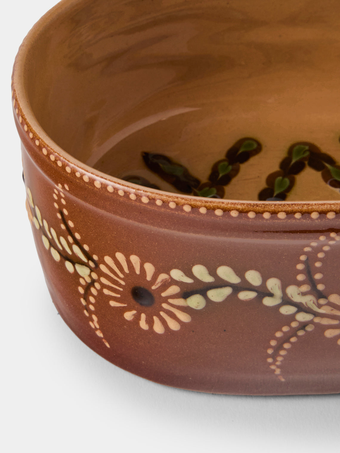 Poterie d’Évires - Flowers Hand-Painted Ceramic Mini Oval Dish - Light Brown - ABASK
