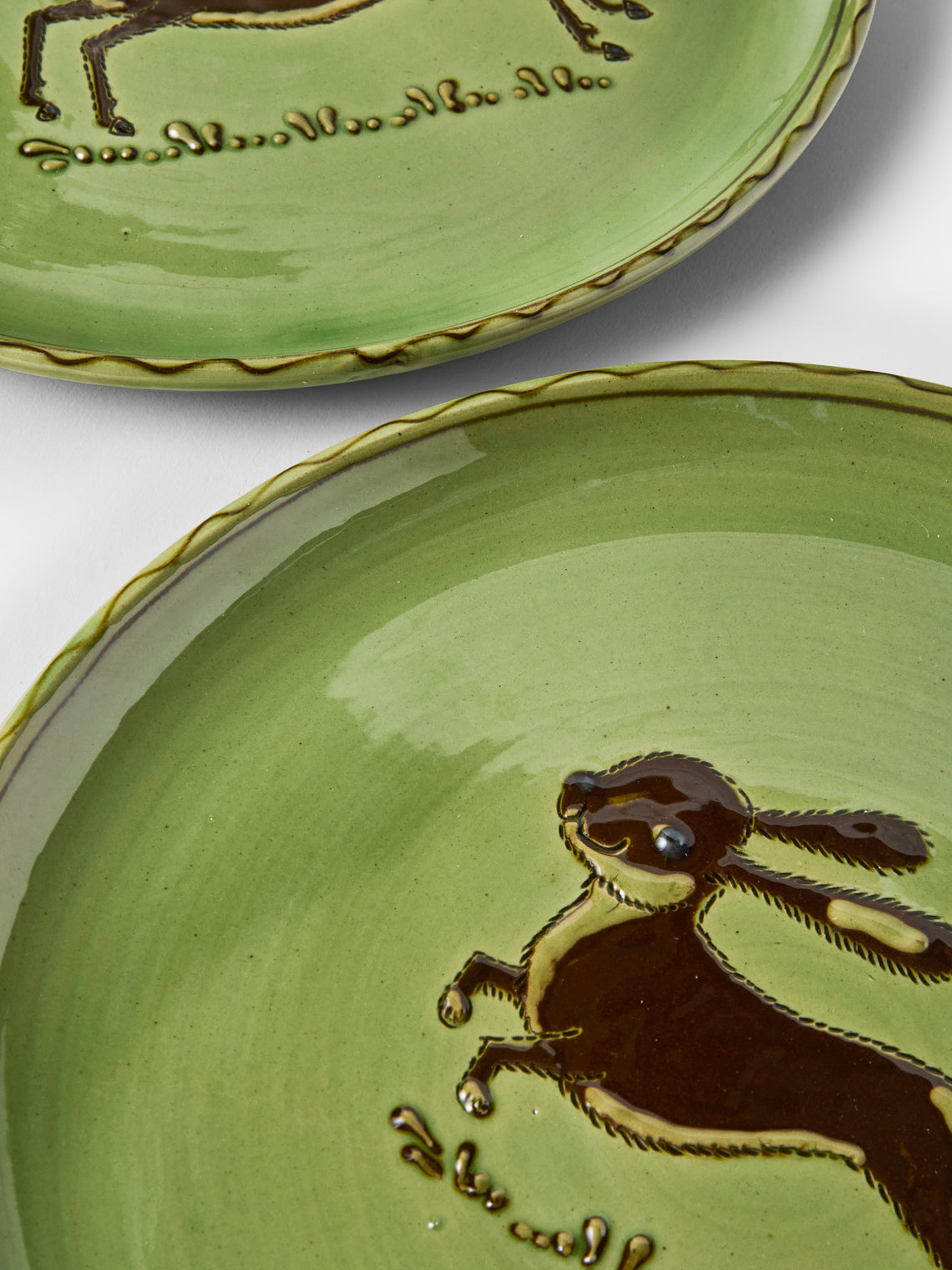 Poterie d’Évires - Animals Hand-Painted Ceramic Dinner Plates – 9.5in/24cm (Set of 4) - Green - ABASK