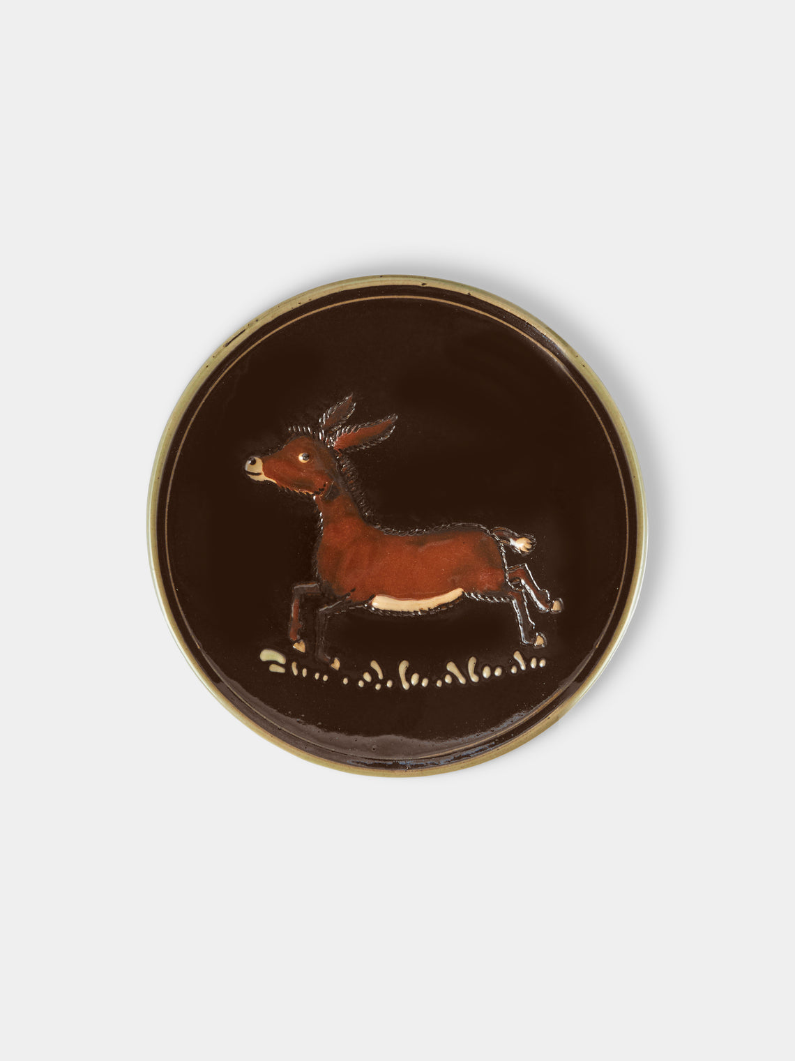 Poterie d’Évires - Animals Hand-Painted Ceramic Plates – 5.5in/14cm (Set of 4) - Dark Brown - ABASK