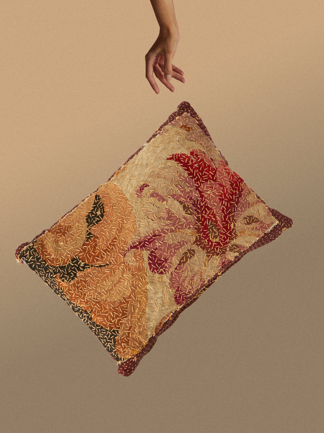 By Walid - 19th-Century Napolean III Aubusson Tapestry and Linen Cushion (18.5in/47cm) - Multiple - ABASK